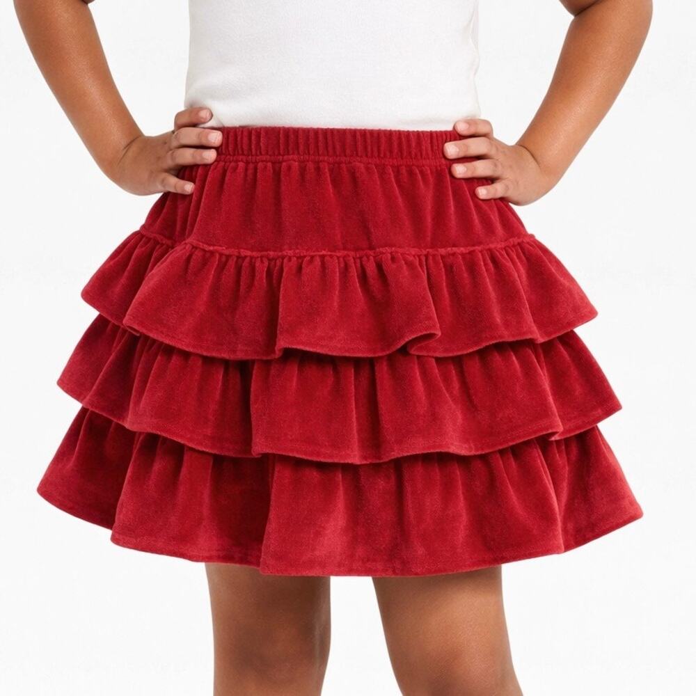 Hanna Andersson Red Velour Twirl Skirt Girls Size 4 Ruffle Tiered Skirt